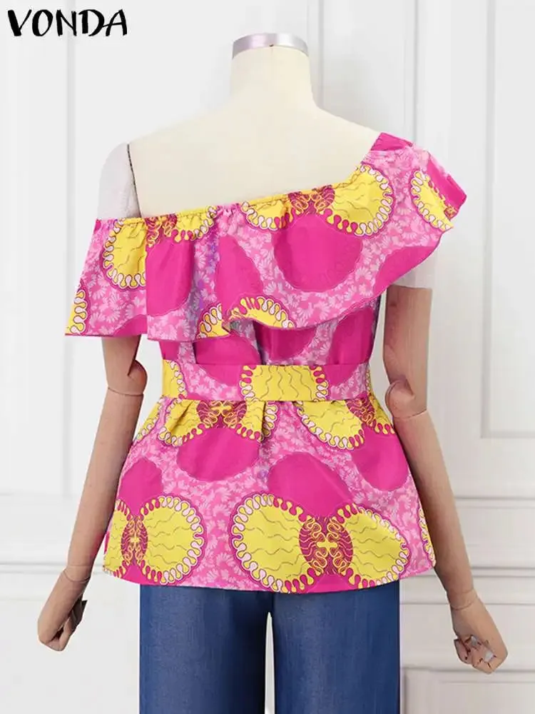 Plus Size Sexy Skew Collar Ruffled Blouses