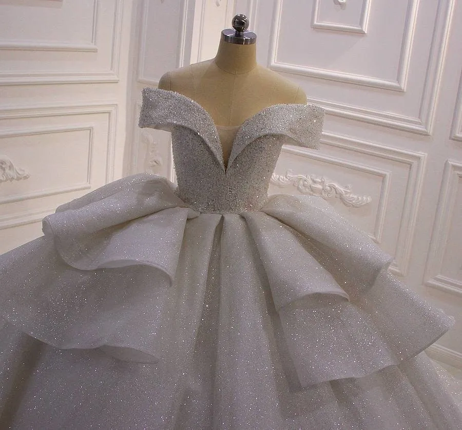 Princess Layered Glitter Ballgown Wedding Dress