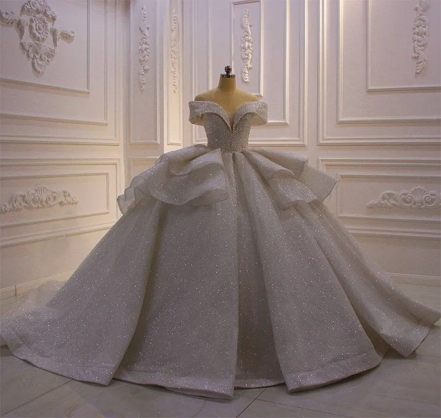 Princess Layered Glitter Ballgown Wedding Dress