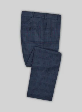 Reda Chambray Blue Checks Wool Pants