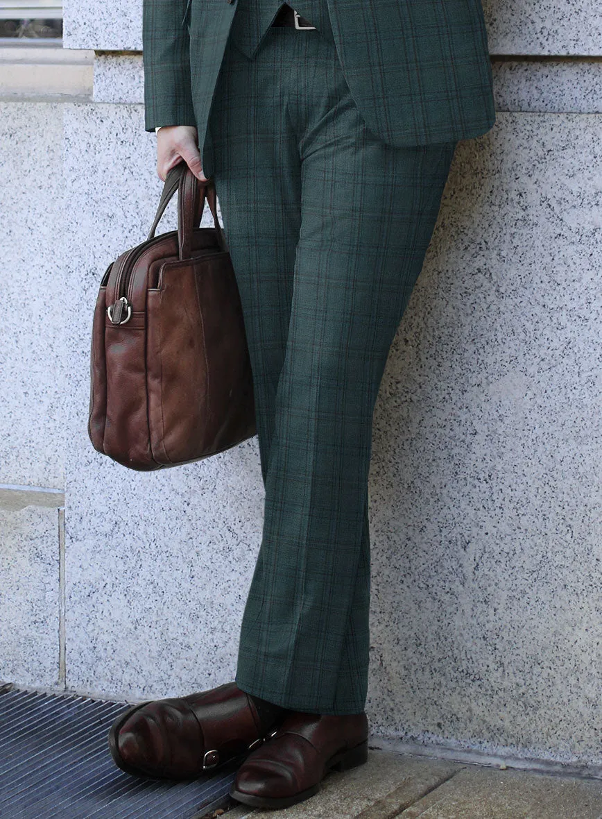 Reda Dark Teal Checks Wool Pants