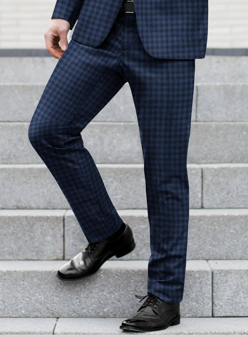 Reda Mid Blue Checks Wool Pants