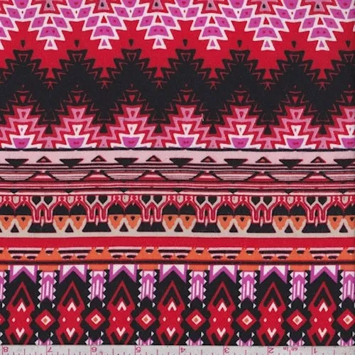 Red/Orange Aztec Stripe Rayon Challis Fabric