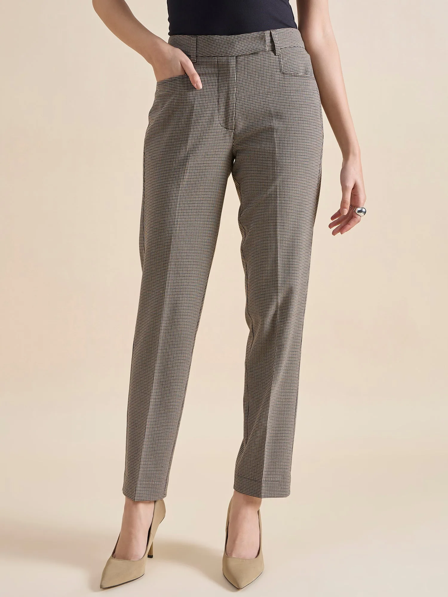 Refined Check High Waist Tailored Trouser In 4-Way Stretch Fabric