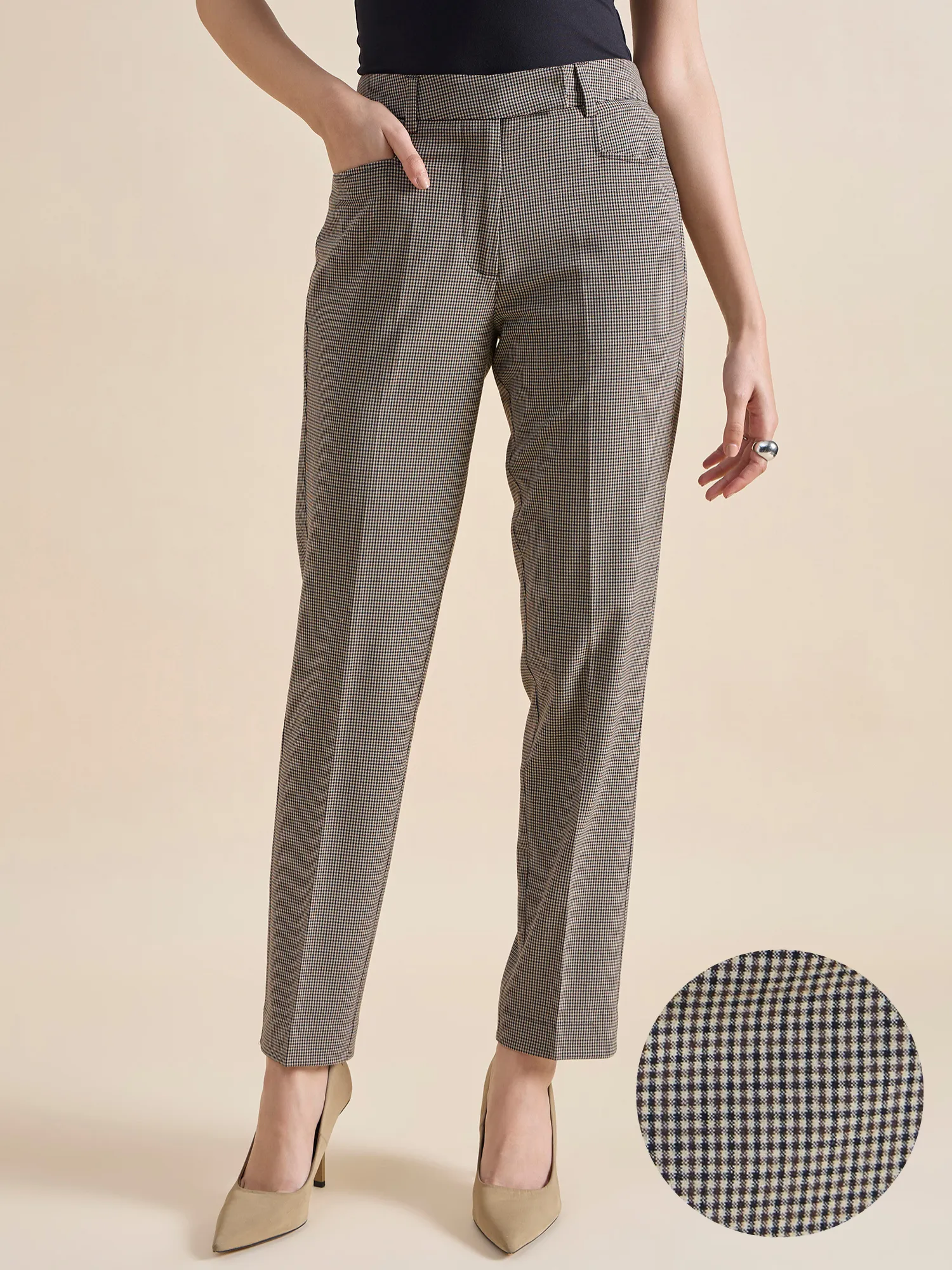 Refined Check High Waist Tailored Trouser In 4-Way Stretch Fabric