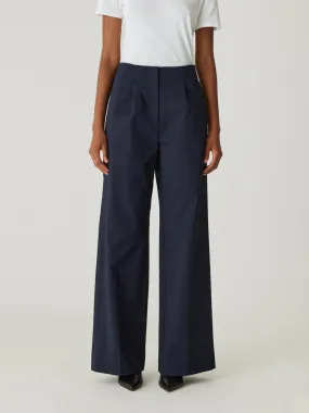 Refined Sateen Wide Leg Cotton Trouser