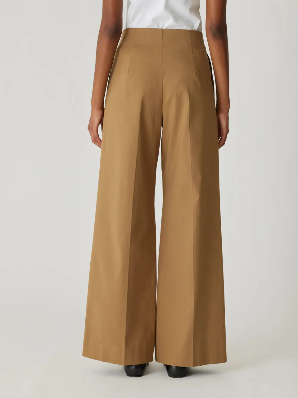 Refined Sateen Wide Leg Cotton Trouser