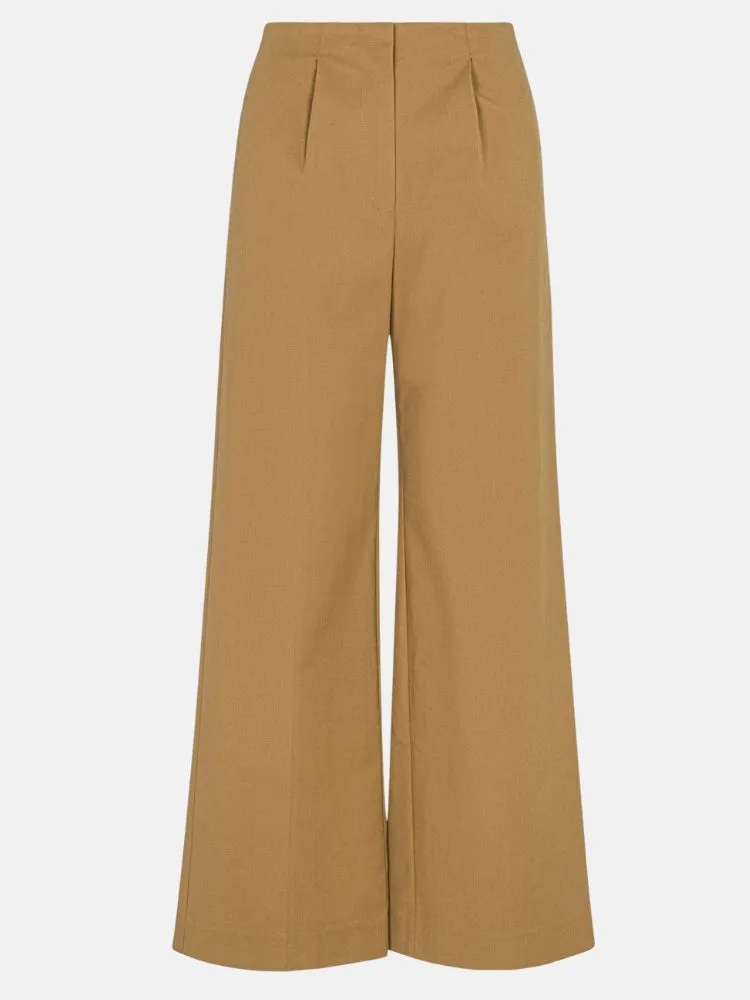 Refined Sateen Wide Leg Cotton Trouser