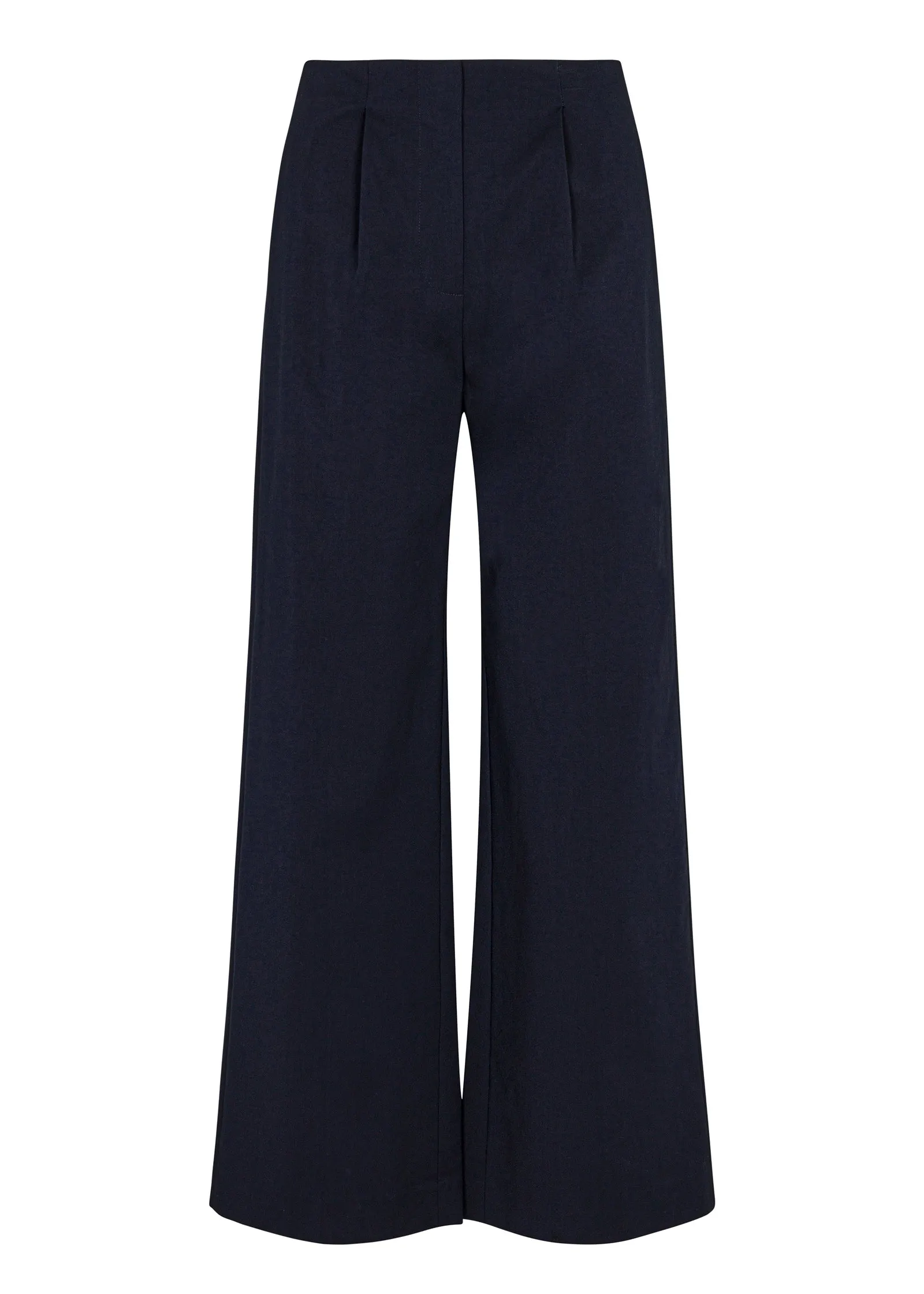 Refined Sateen Wide Leg Cotton Trouser