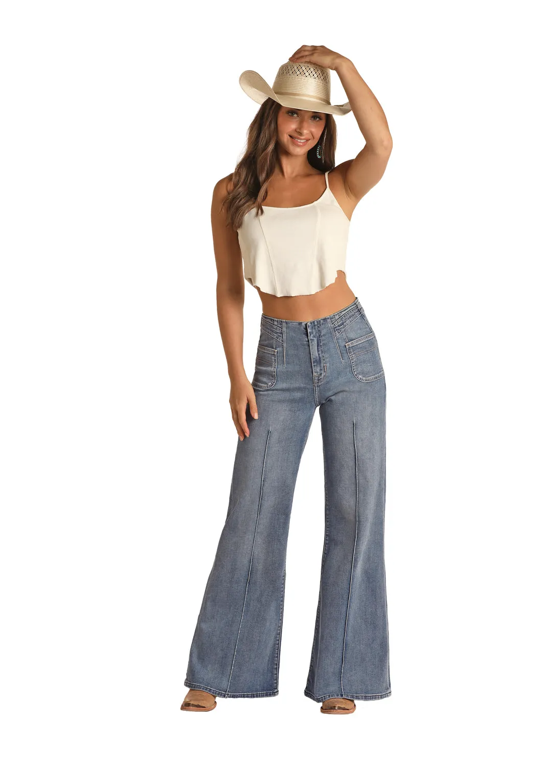 Rock & Roll Denim Women's Medium Wash Vintage Palazzo Flare Jeans RRWD8HR0SJ