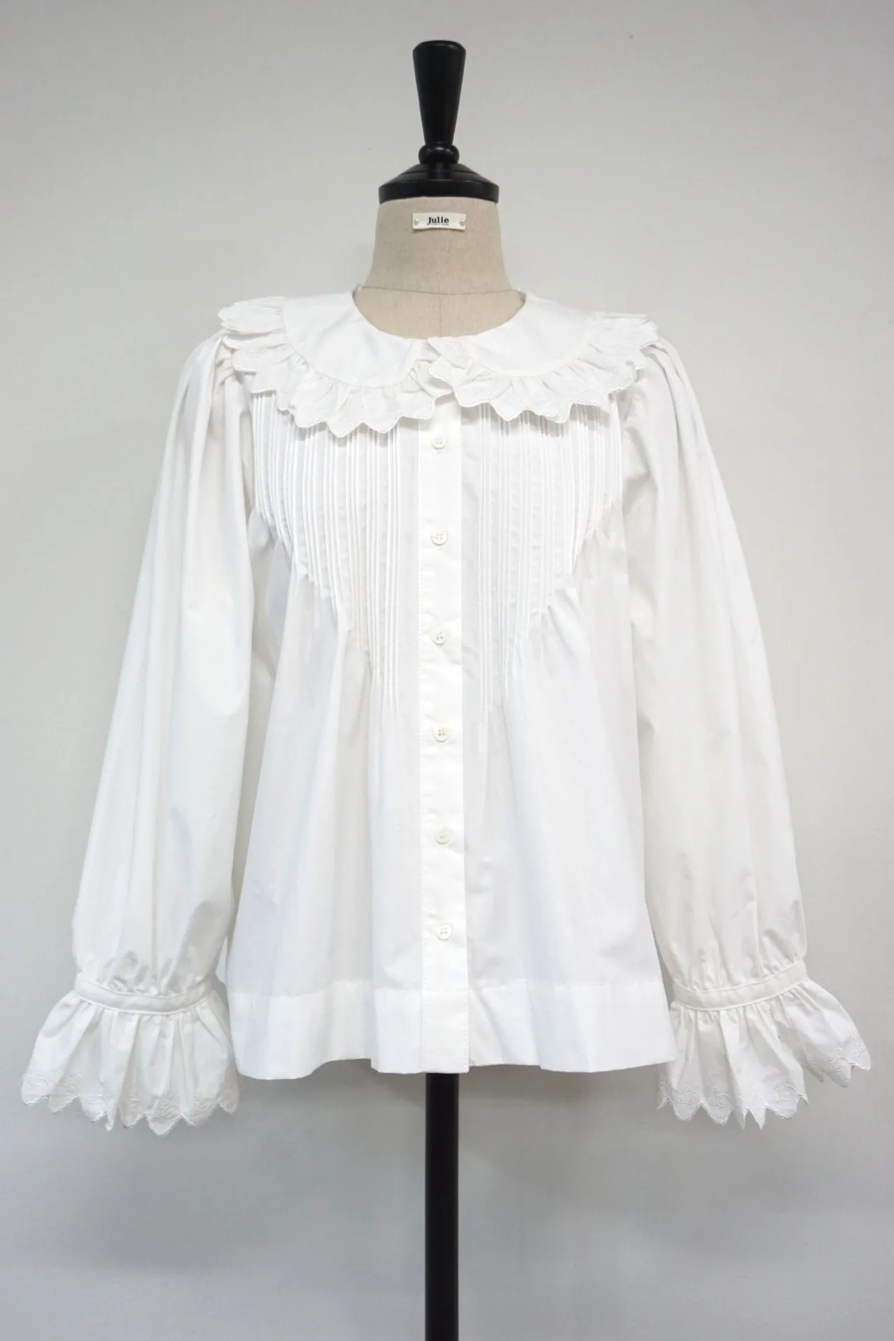 RUFFLE SHAWL COLLAR COTTON BLOUSE