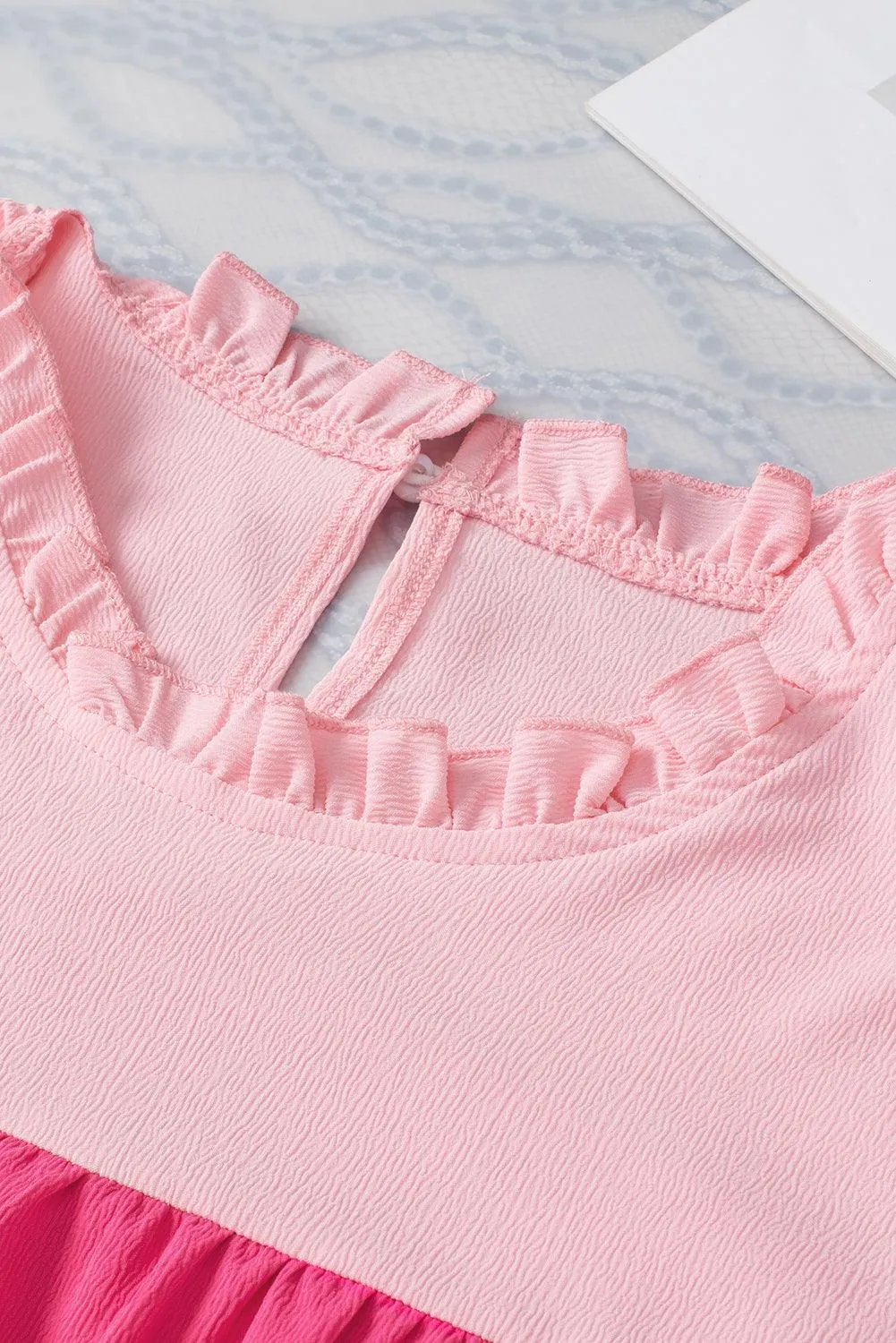 Ruffled Pink Two Tone Blouse