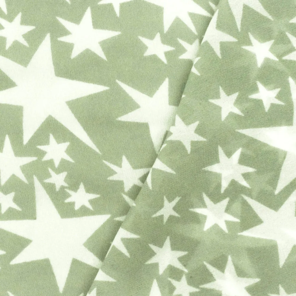 Sage Green-White Shooting Star Printed Rayon Georgette Woven Fabric