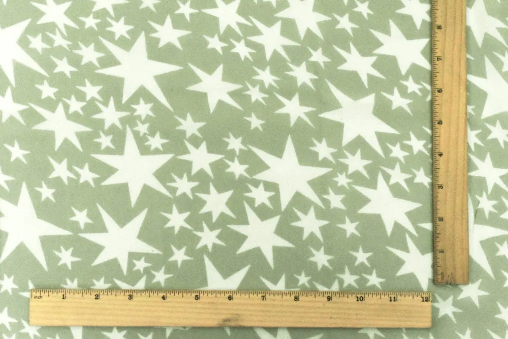 Sage Green-White Shooting Star Printed Rayon Georgette Woven Fabric