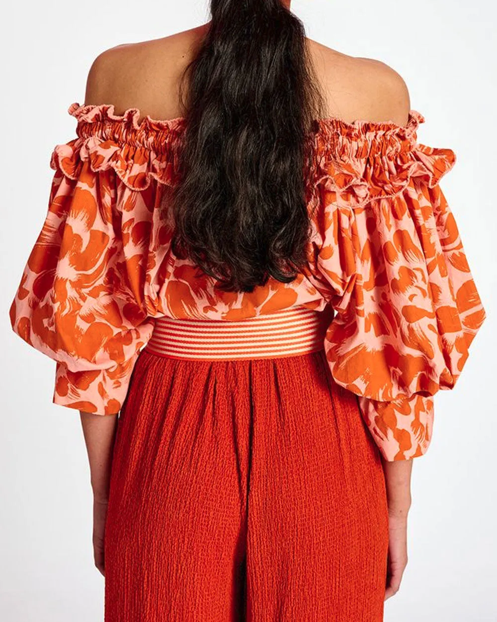 Salmon and Pink Off-The-Shoulder Top