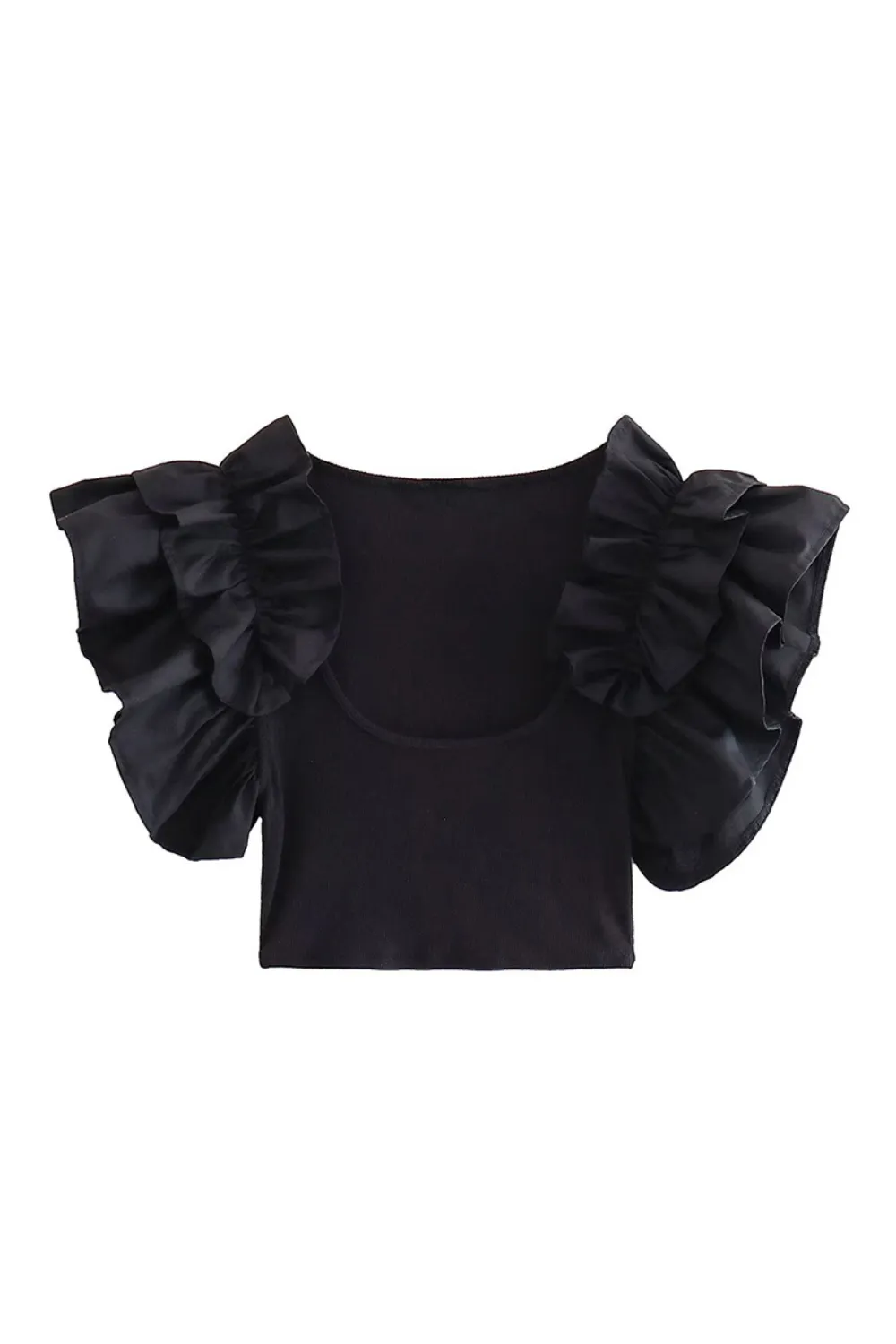 'Sarah' Ruffled Sleeves Knit Ribbed Top (3 Colors)