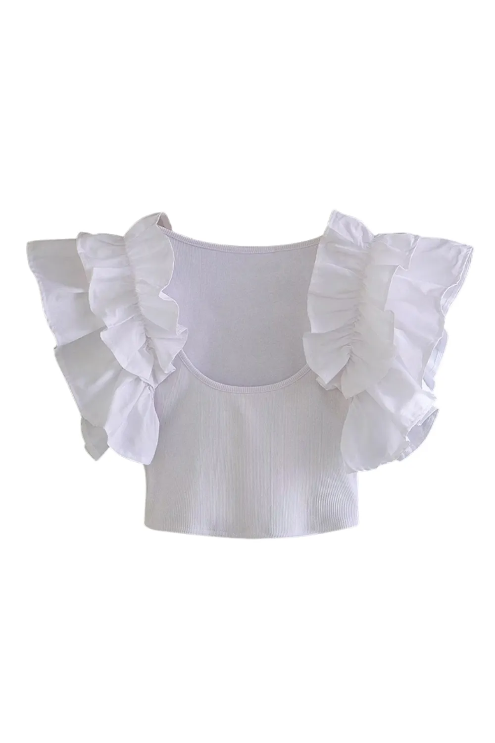 'Sarah' Ruffled Sleeves Knit Ribbed Top (3 Colors)