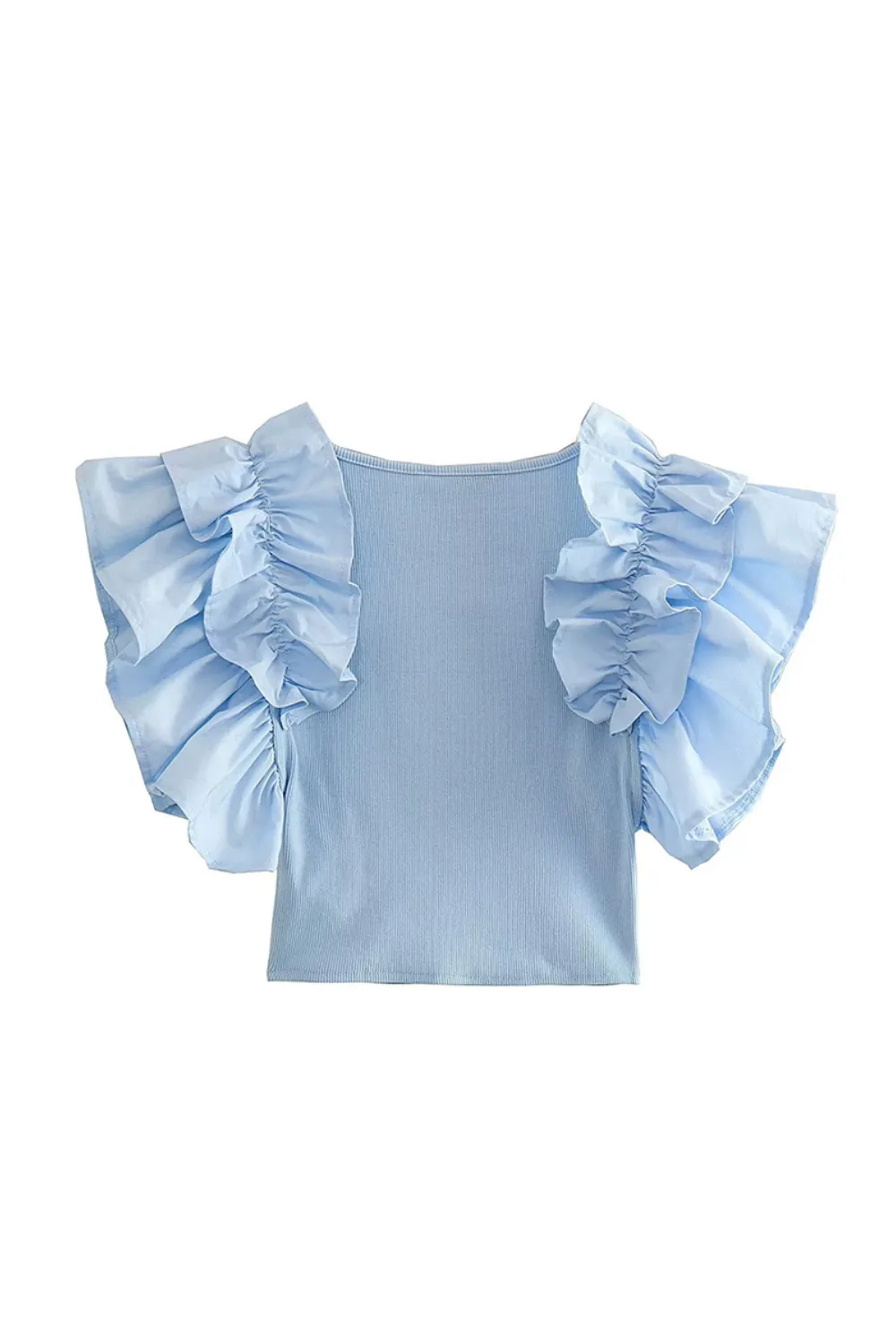 'Sarah' Ruffled Sleeves Knit Ribbed Top (3 Colors)