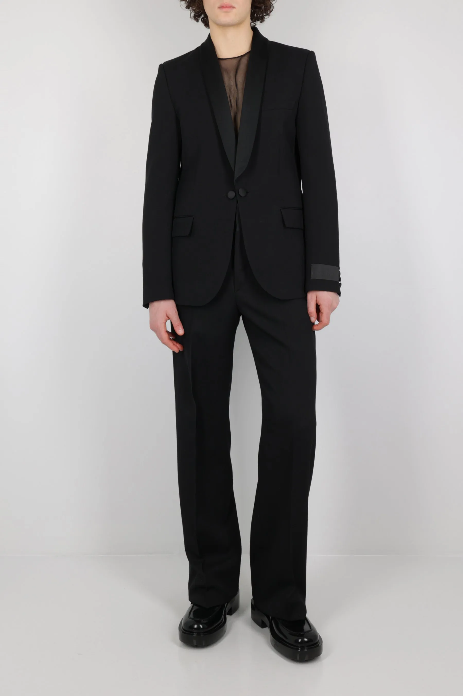 Satin Stripe Wool Tuxedo Pants