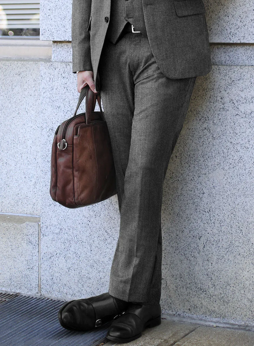 Scabal Sapphire Herringbone Gray Wool Pants