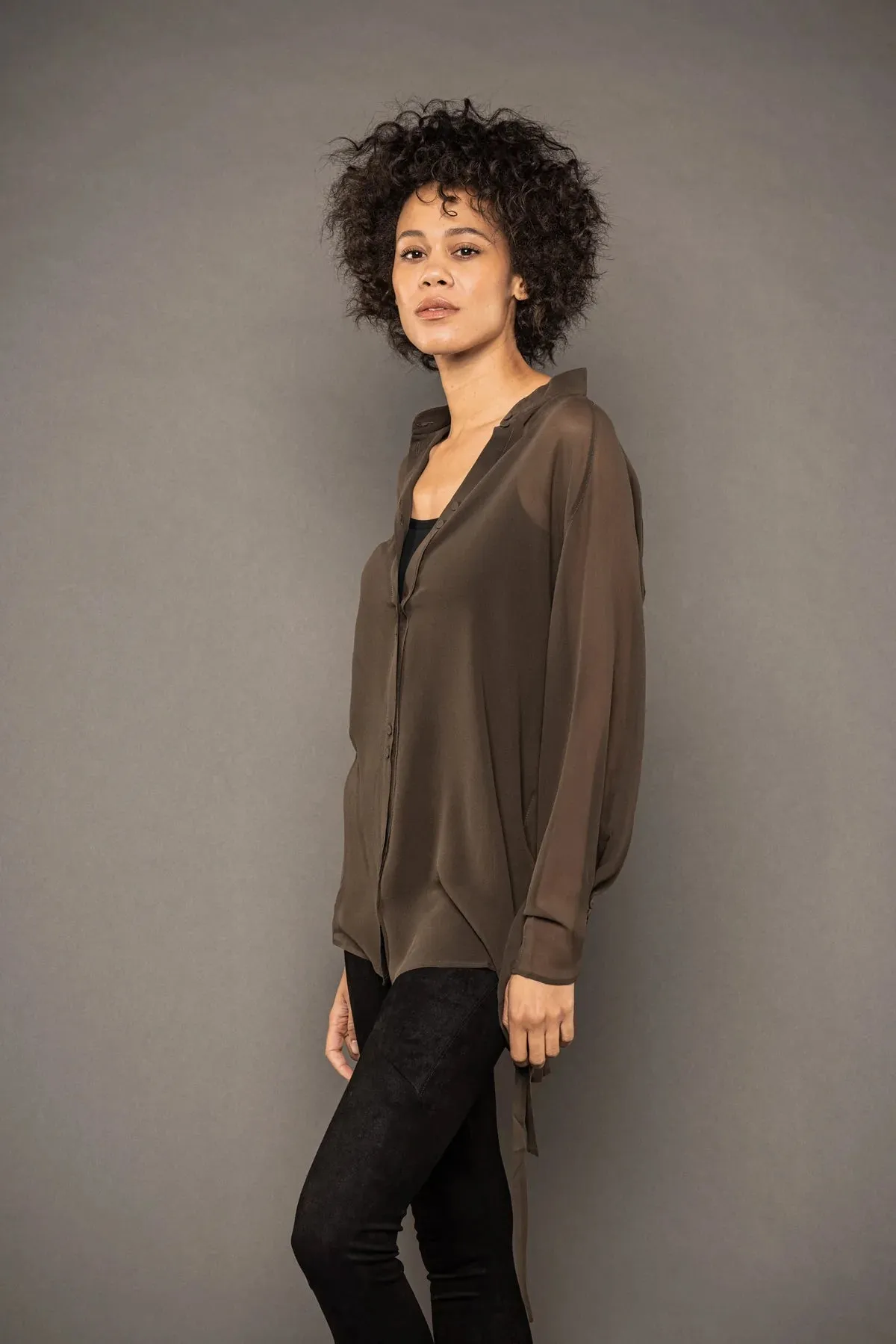 Sheer Silk Blouse - Military