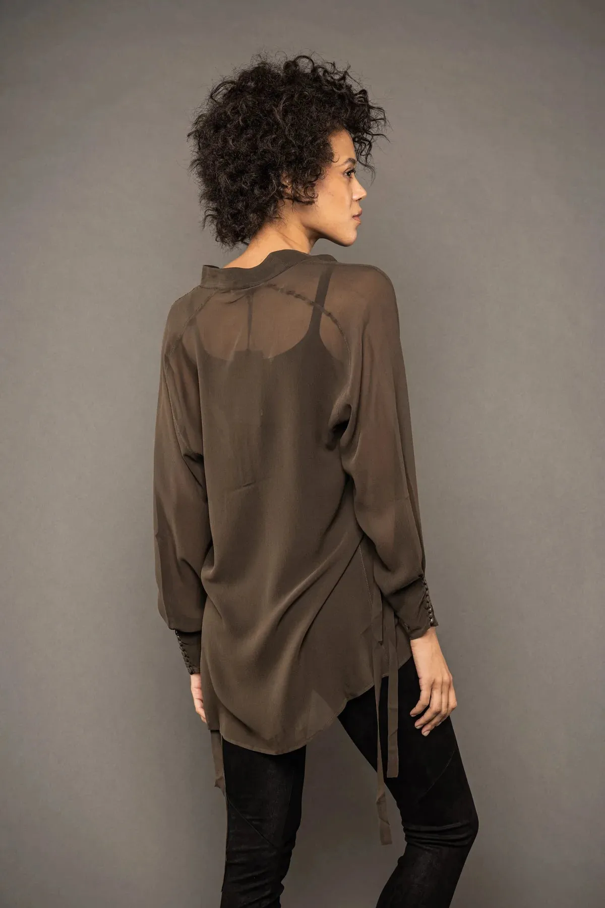 Sheer Silk Blouse - Military