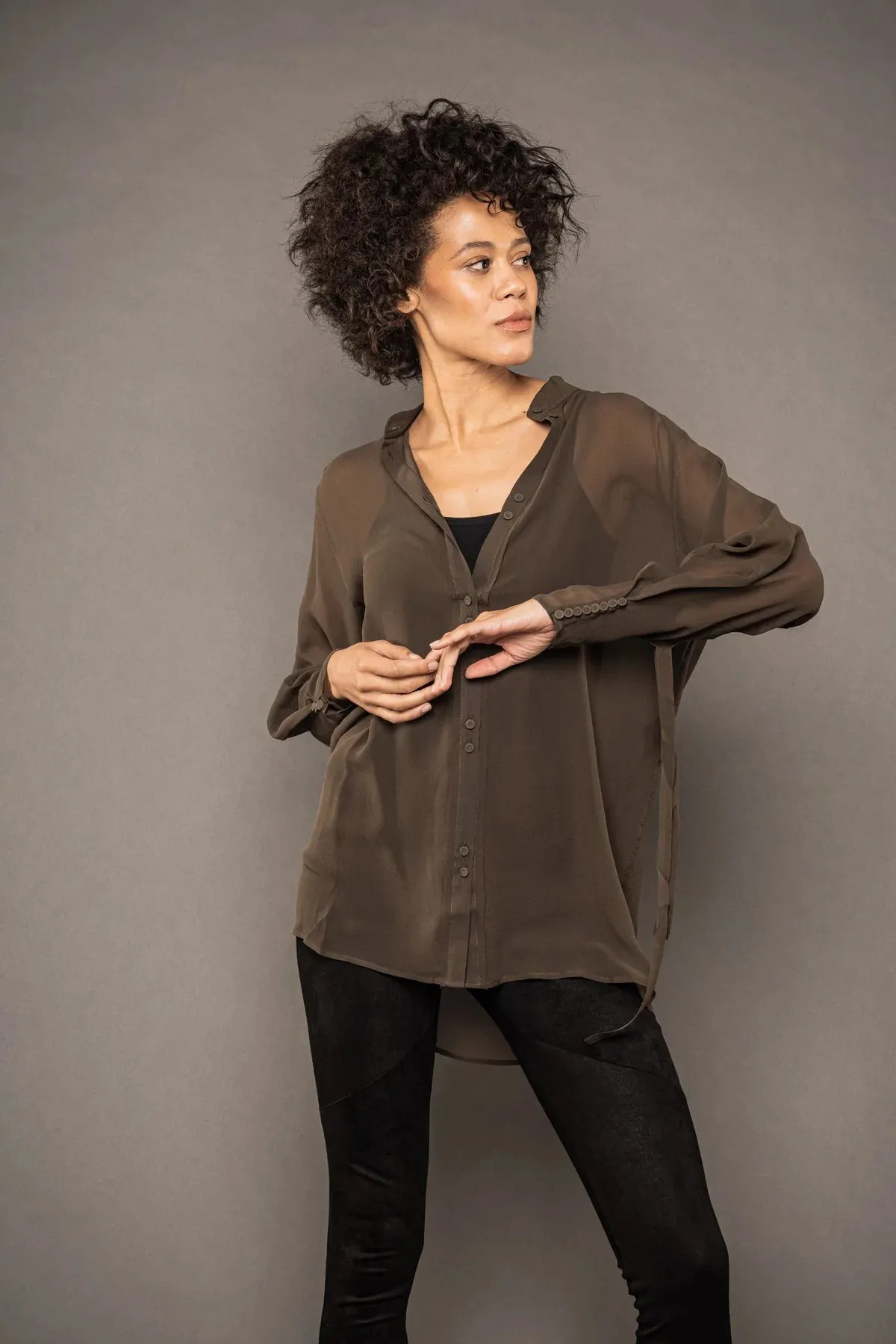 Sheer Silk Blouse - Military