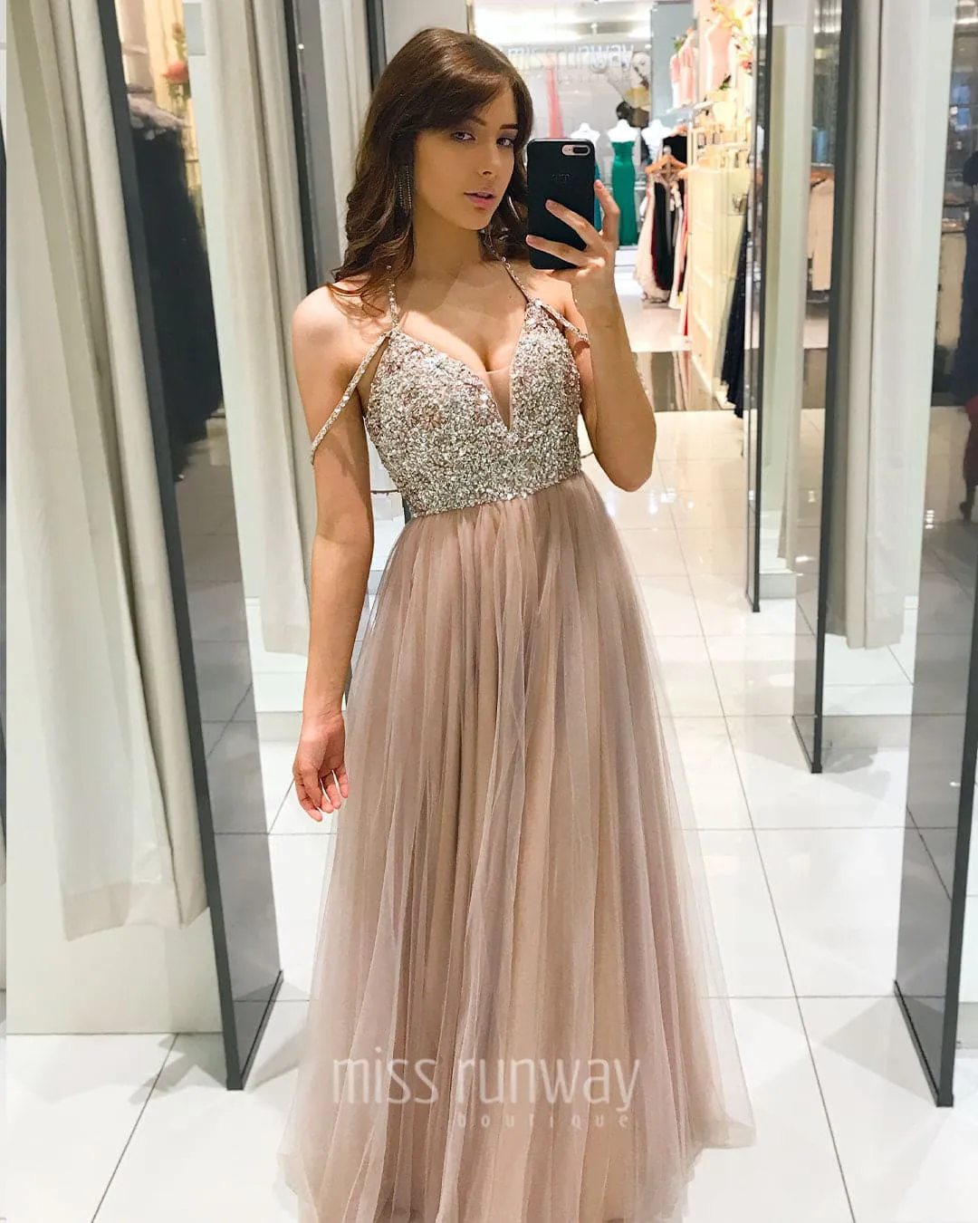 Sienna Beaded Tulle Gown - Dusty Pink [SAMPLE]