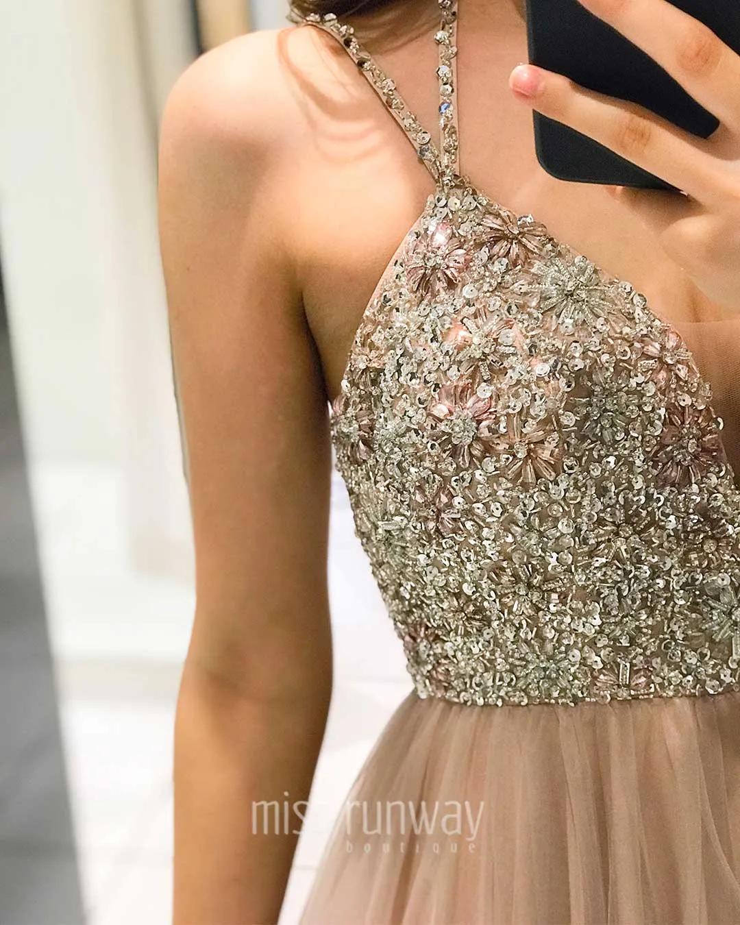 Sienna Beaded Tulle Gown - Dusty Pink [SAMPLE]