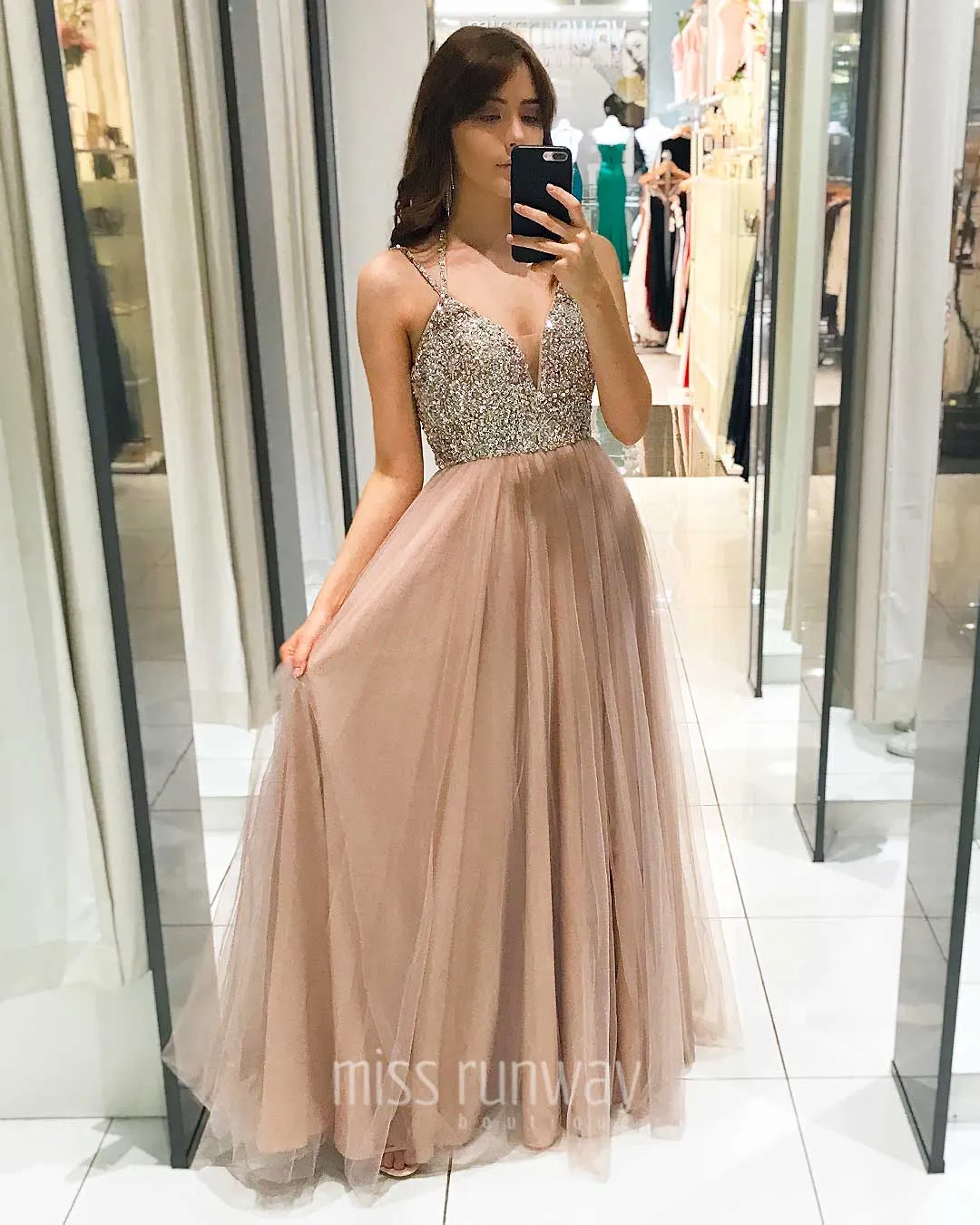 Sienna Beaded Tulle Gown - Dusty Pink [SAMPLE]