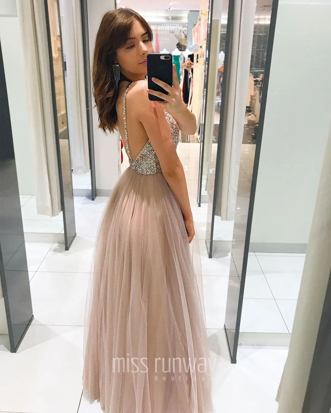 Sienna Beaded Tulle Gown - Dusty Pink [SAMPLE]