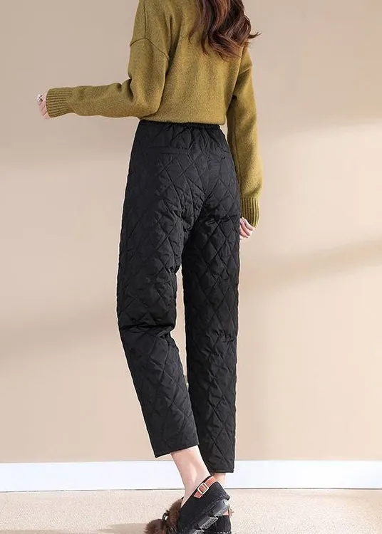 Simple Black Button fashion Straight Winter Pants