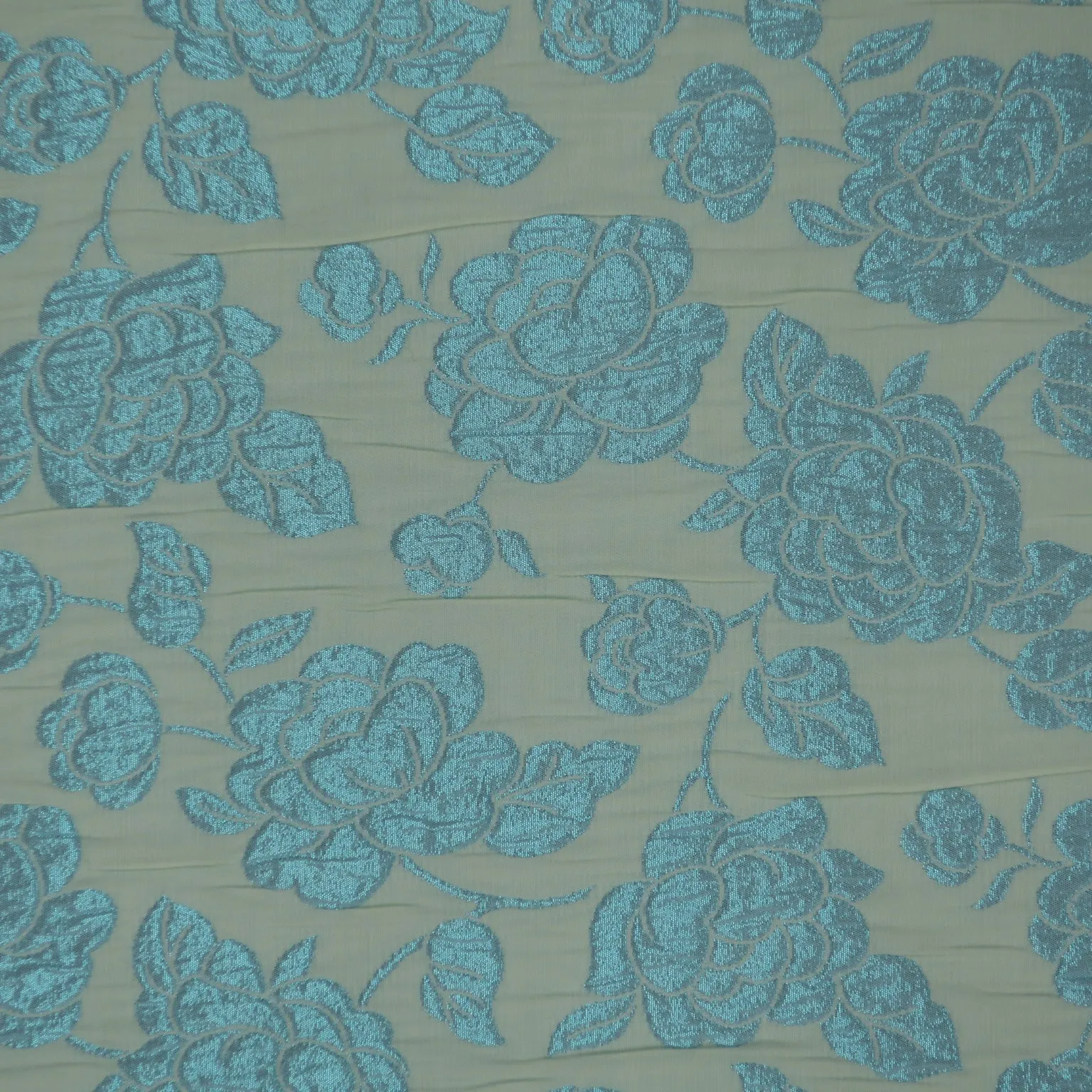 Sky Blue Florals Textured Brocade Fabric