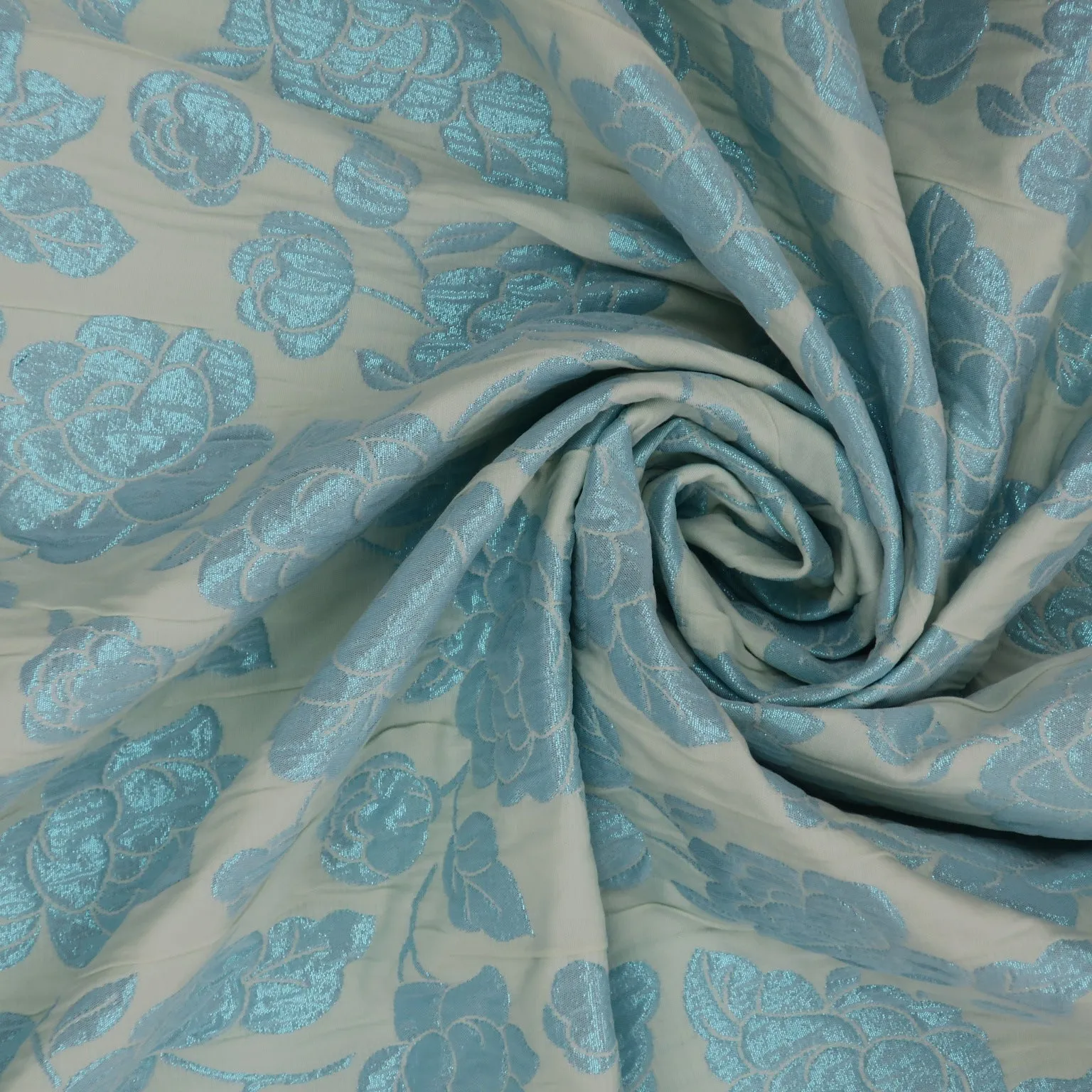 Sky Blue Florals Textured Brocade Fabric