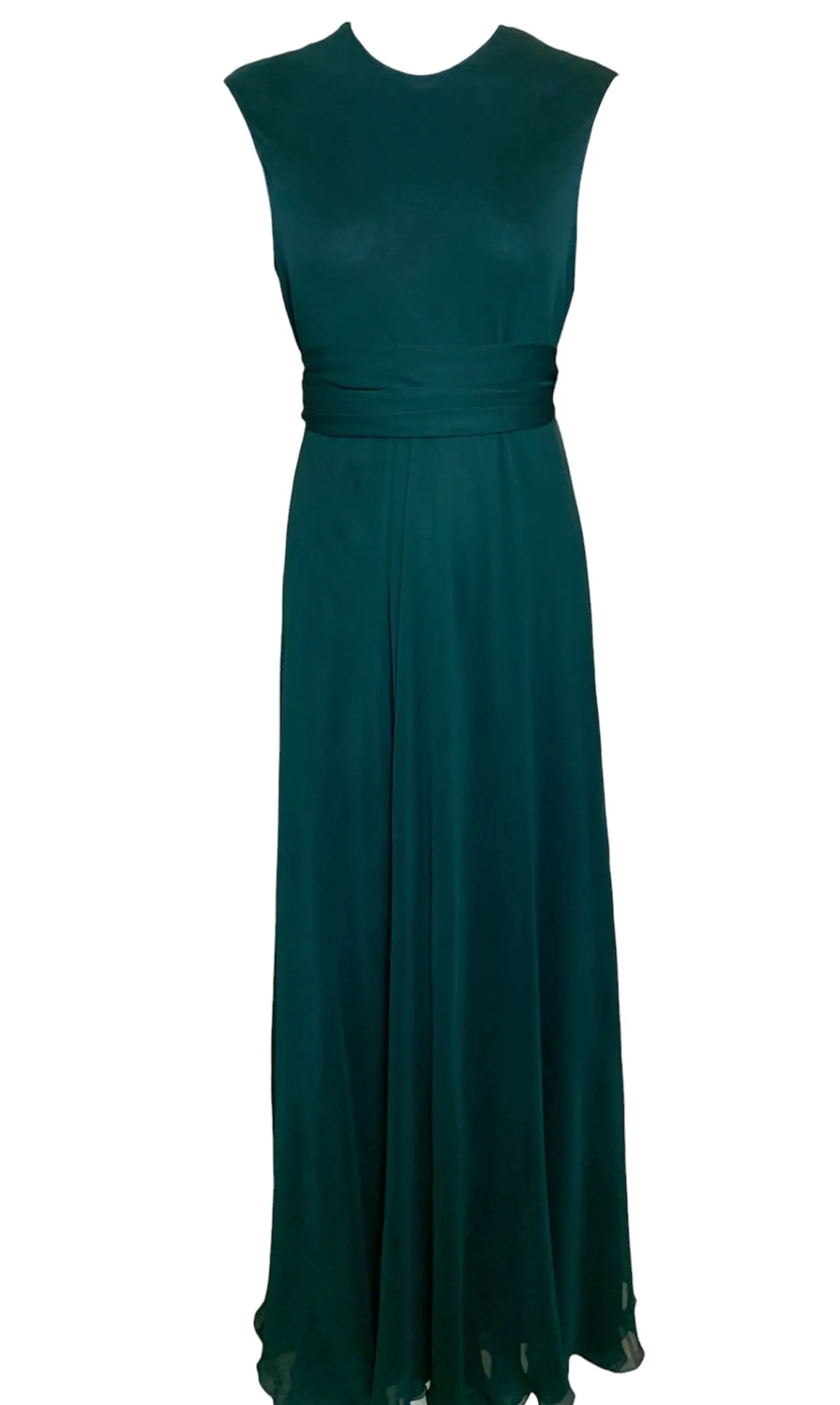 Stavropoulos '70s Emerald Green Silk Chiffon Gown & Scarf