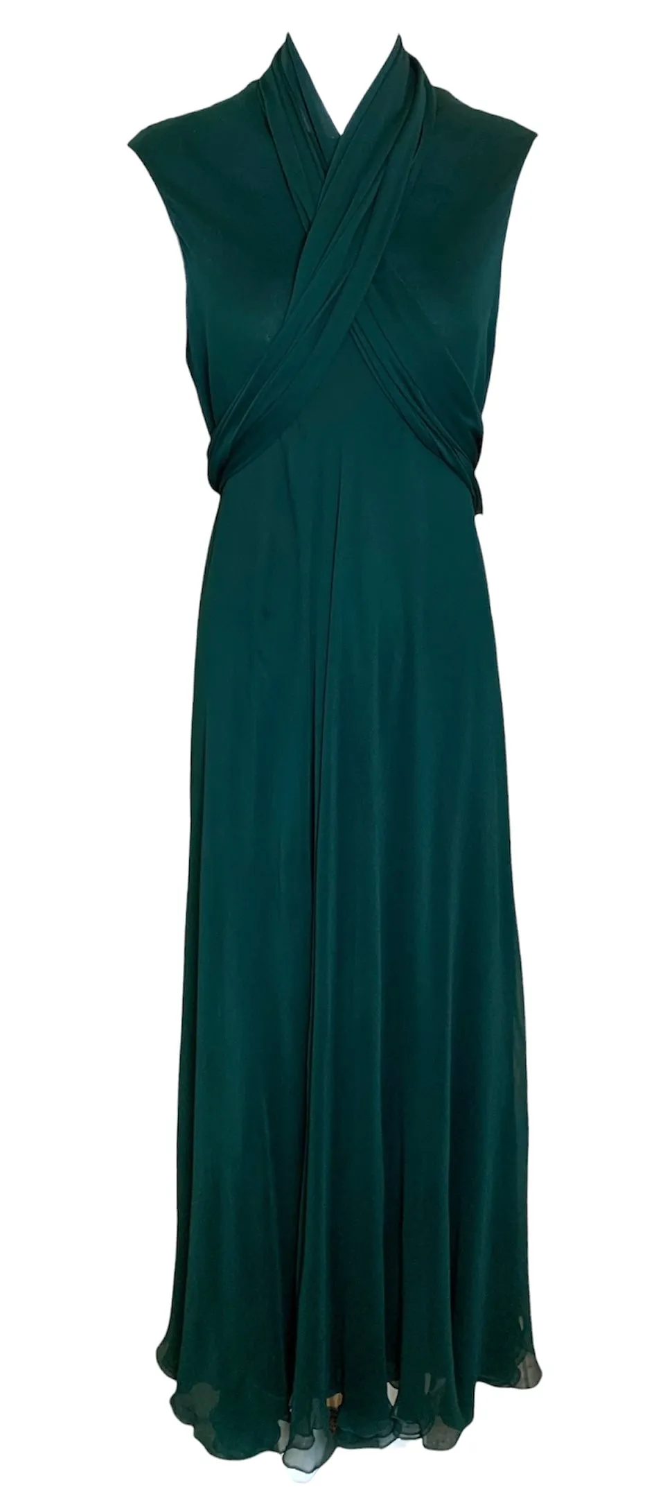 Stavropoulos '70s Emerald Green Silk Chiffon Gown & Scarf