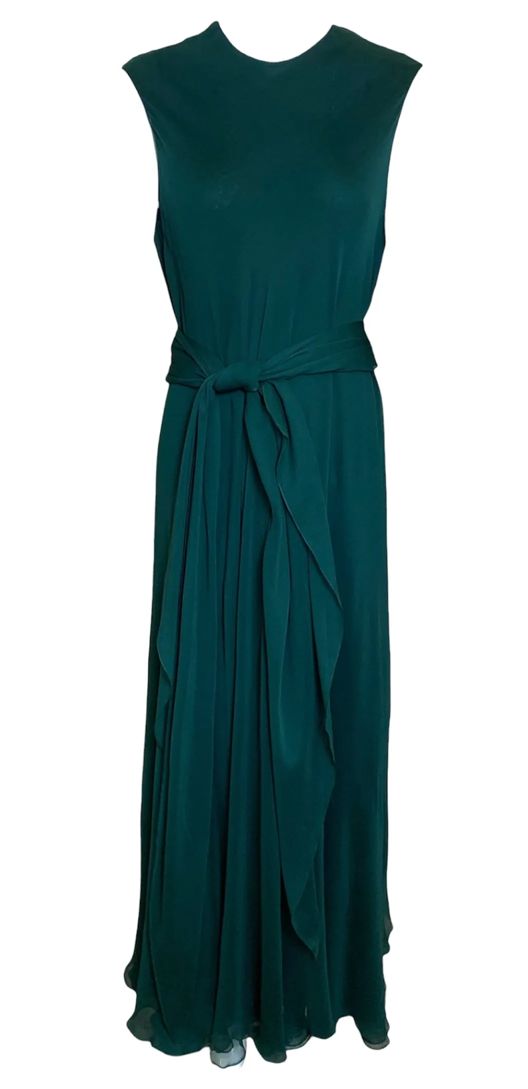 Stavropoulos '70s Emerald Green Silk Chiffon Gown & Scarf