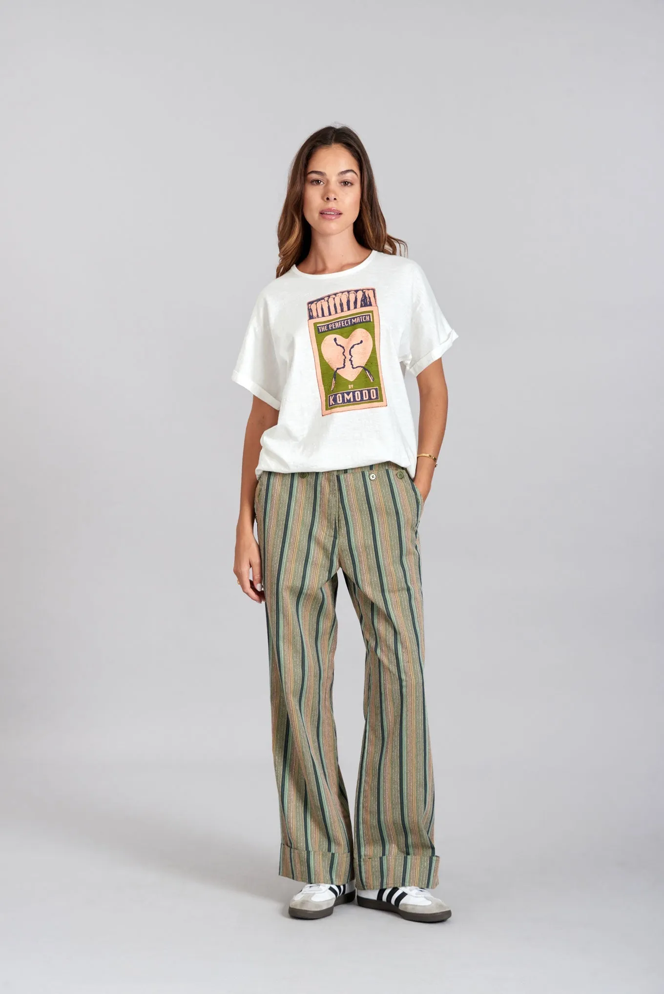 Tansy Cotton Trousers Stripes Green