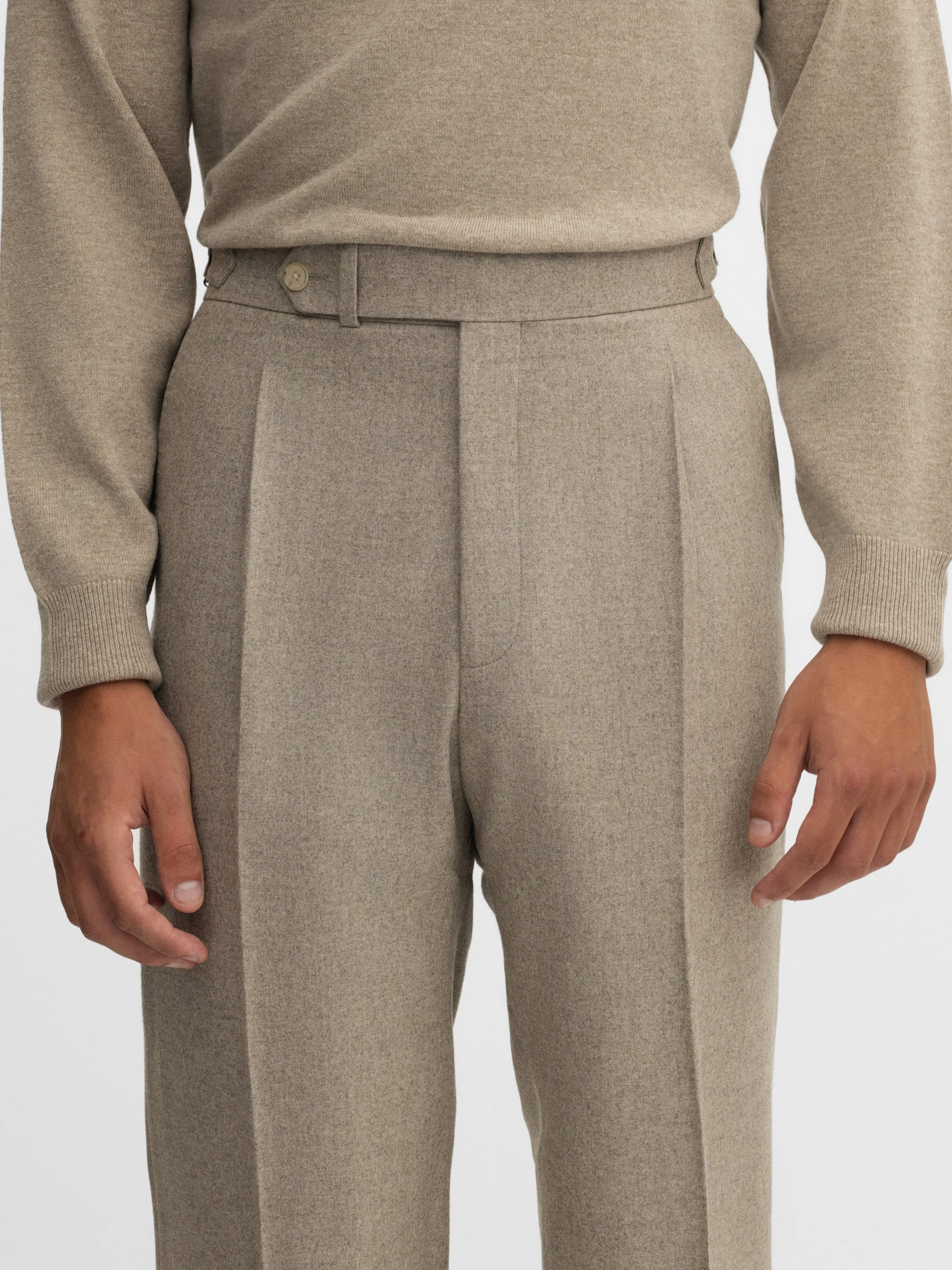 Taupe Wool Flannel Oscar Trousers (Wide Fit)