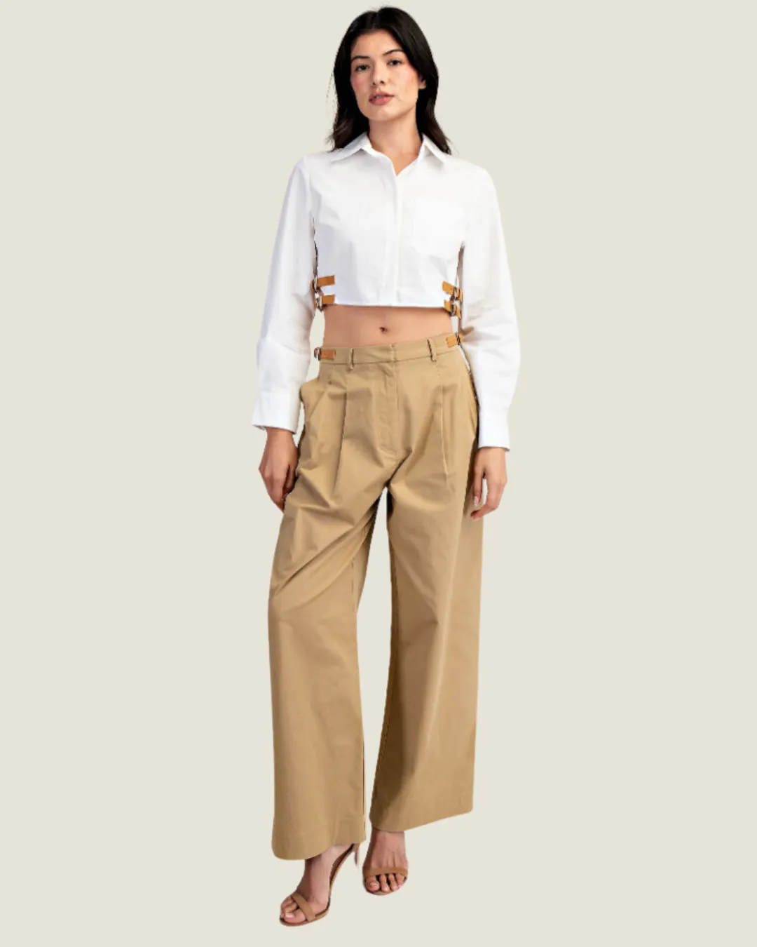 The Mercer: Taupe Trousers with Leather Detail