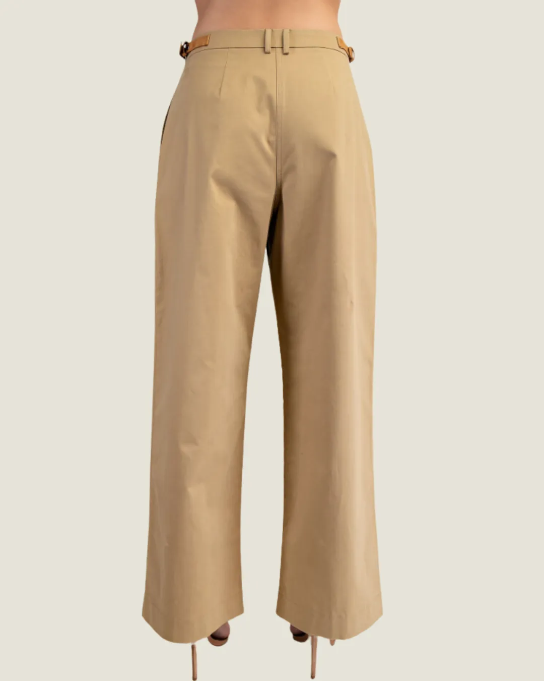 The Mercer: Taupe Trousers with Leather Detail