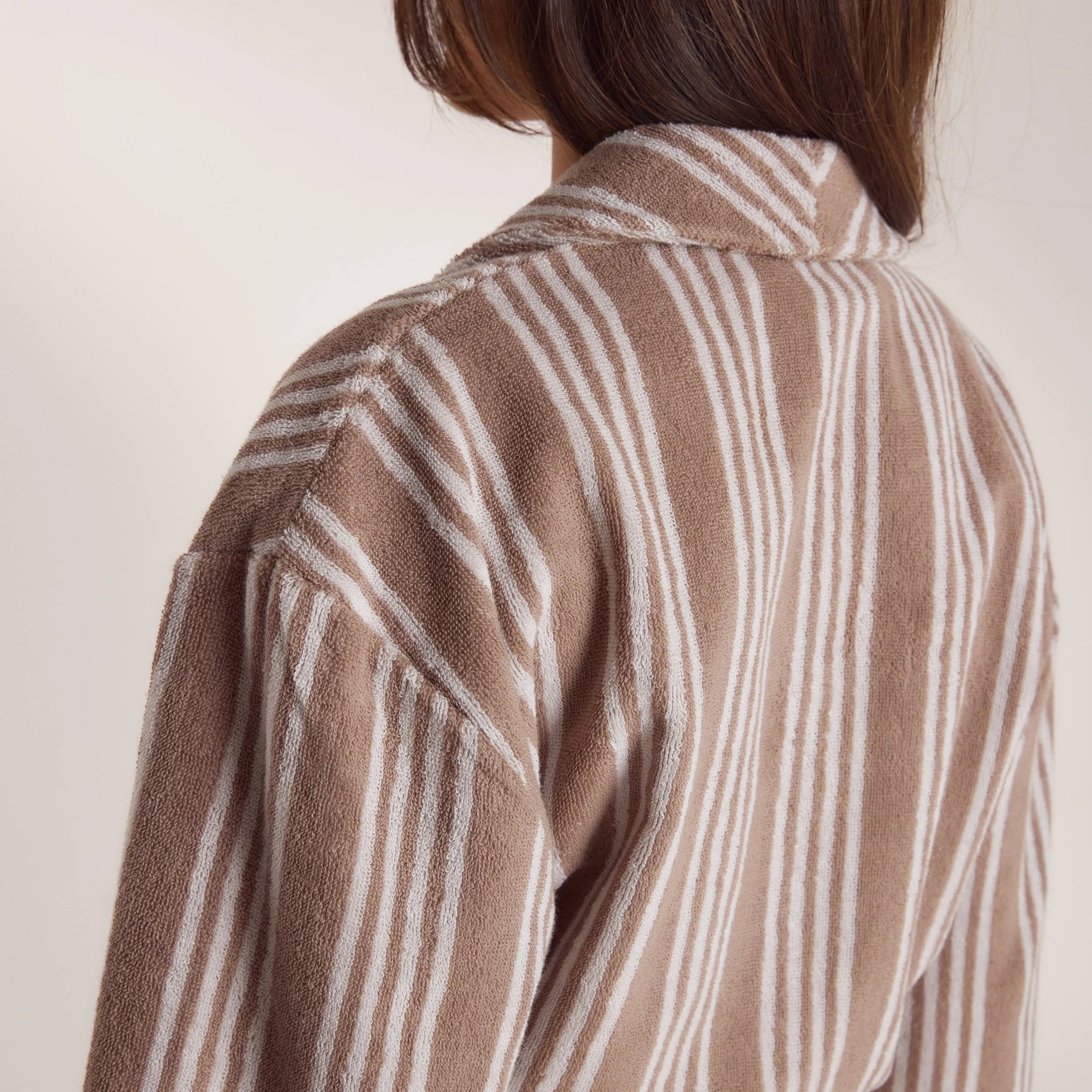 Towelling Dressing Gown - Striped Malt