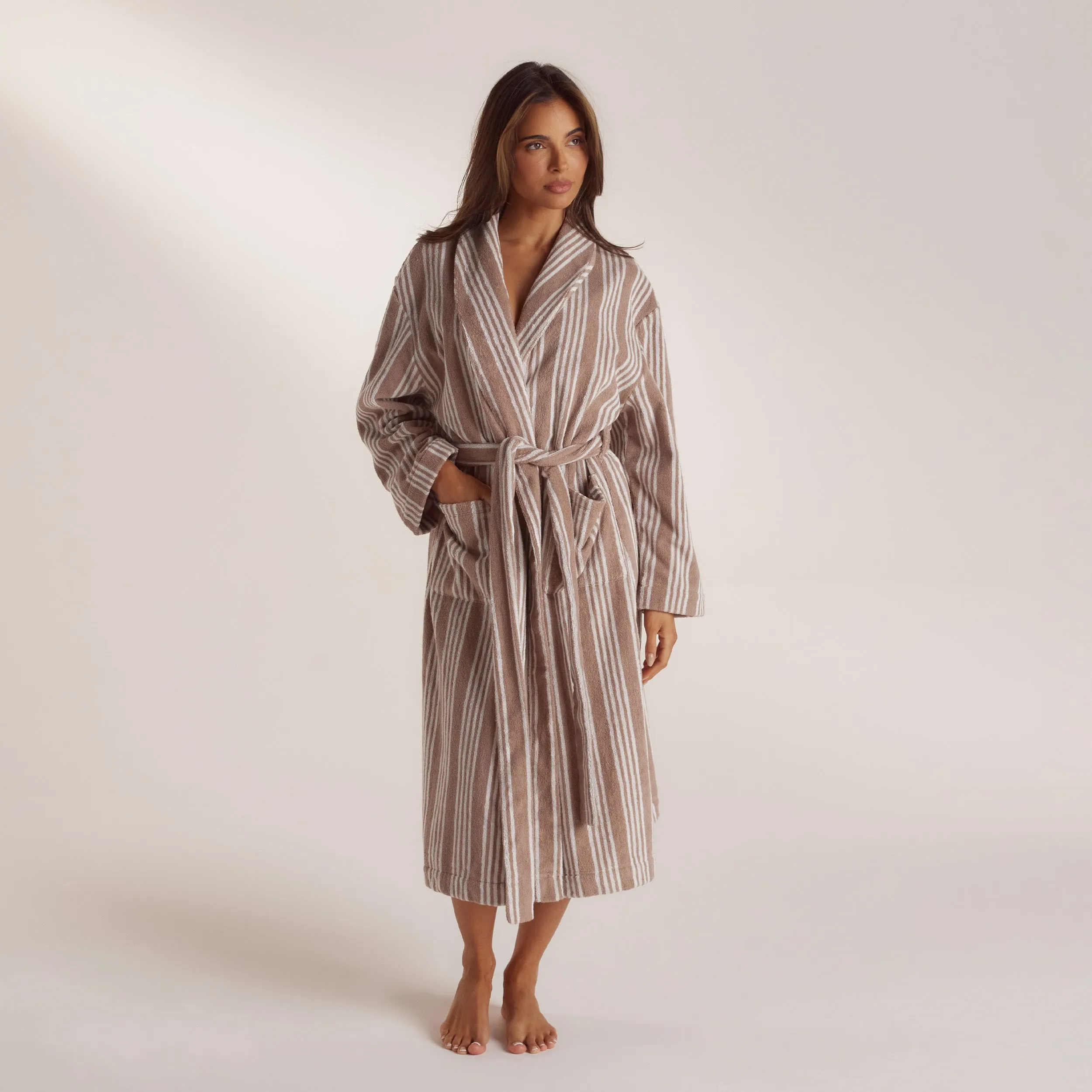 Towelling Dressing Gown - Striped Malt