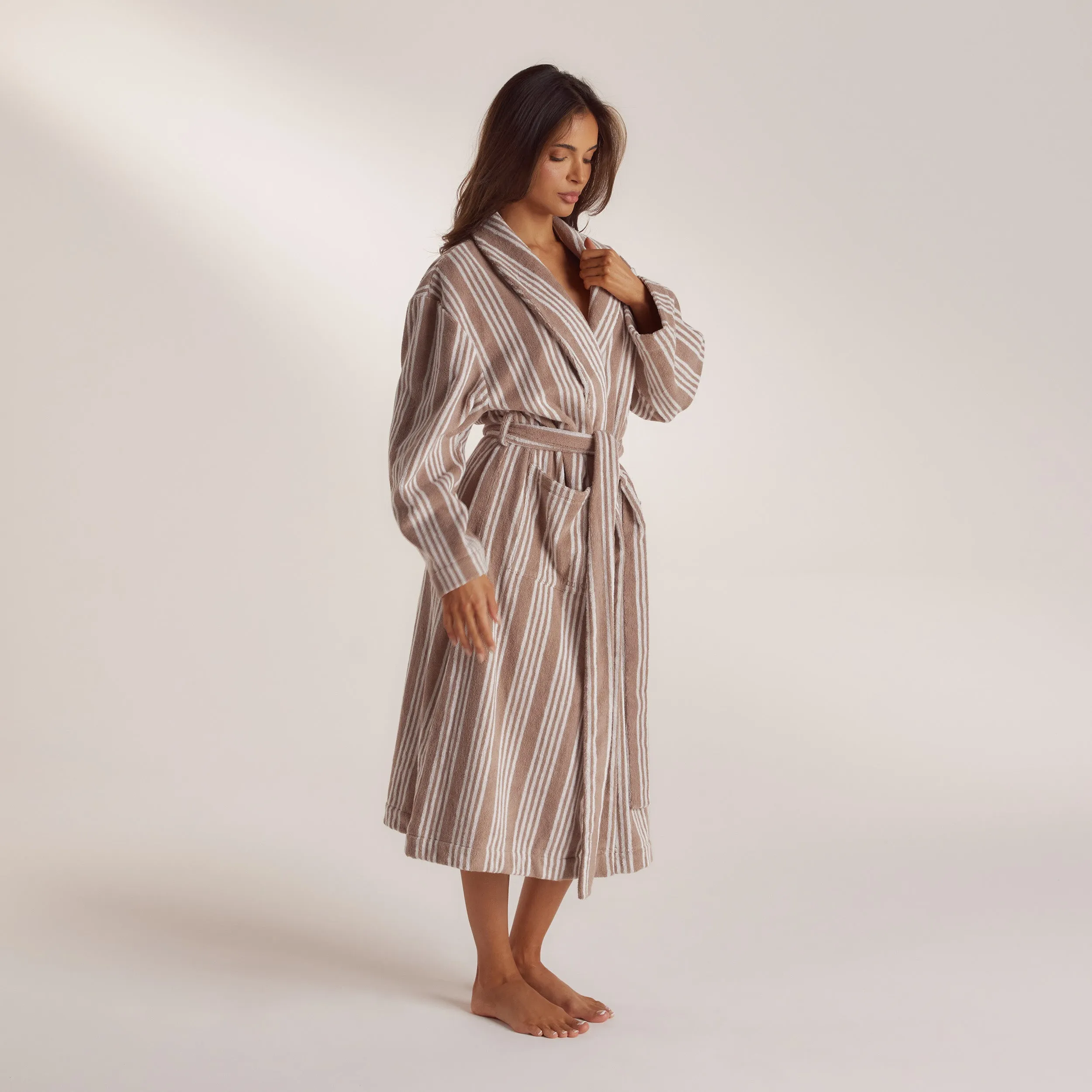 Towelling Dressing Gown - Striped Malt