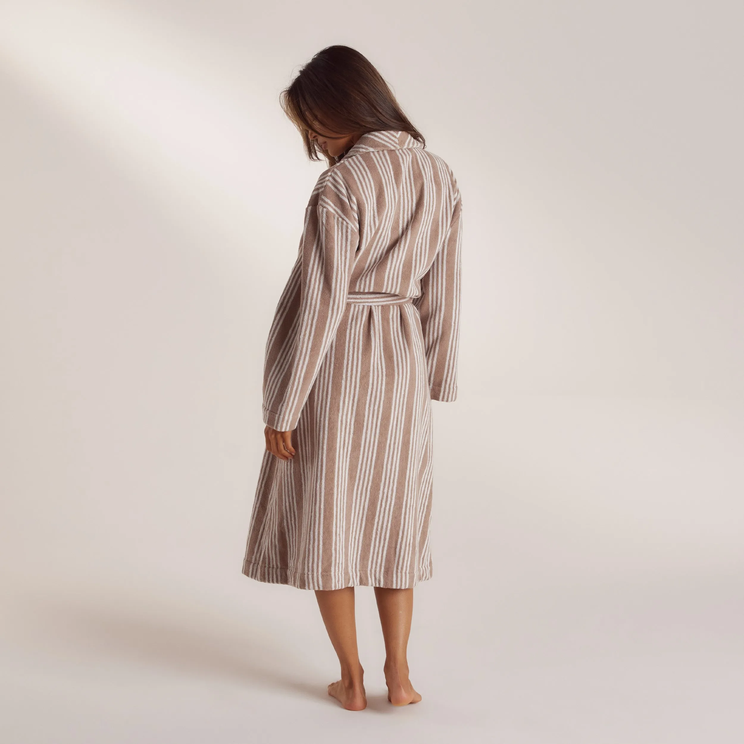 Towelling Dressing Gown - Striped Malt