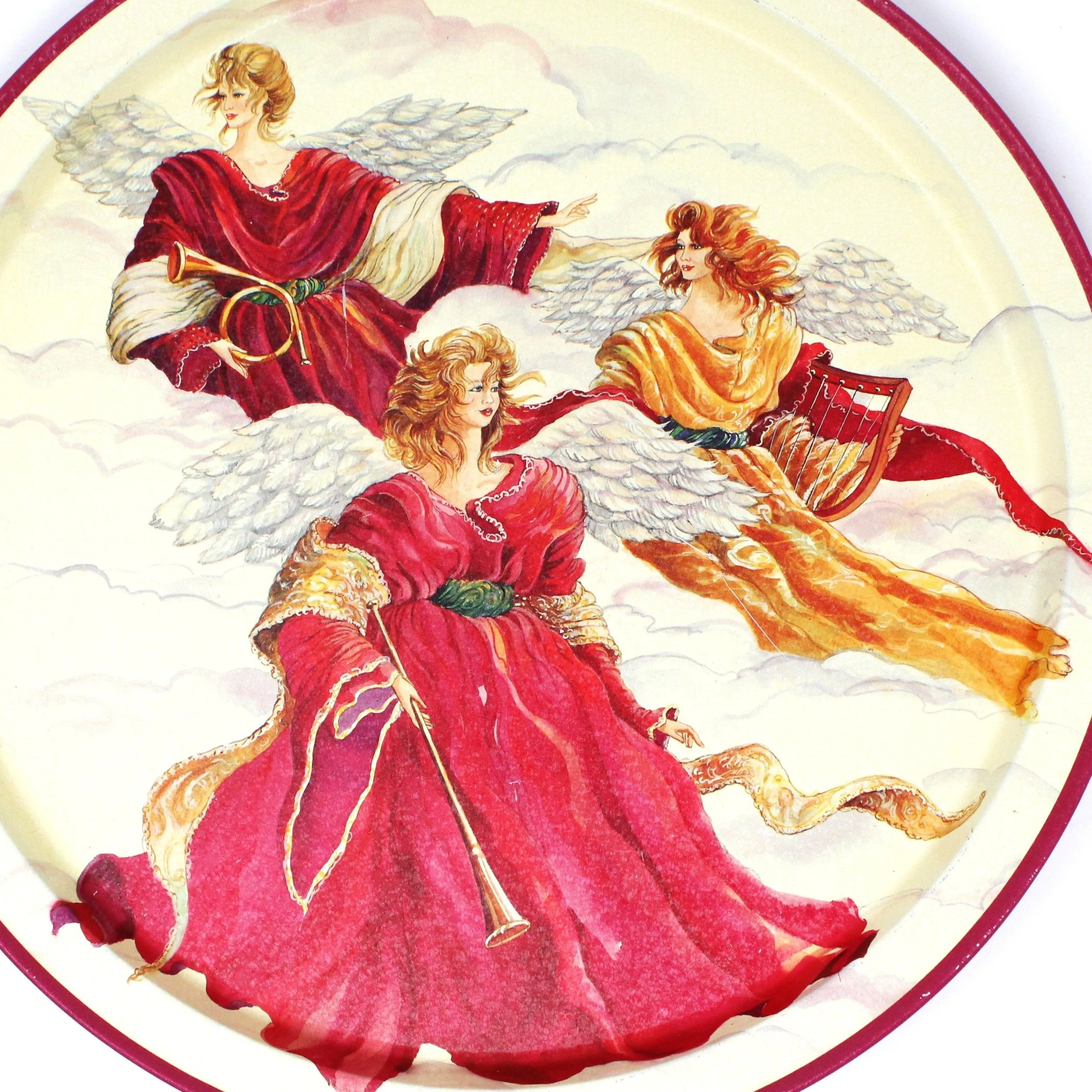 Tray, Potpourri Designs, Christmas Heavenly Angels Tray, Round, Vintage 1994