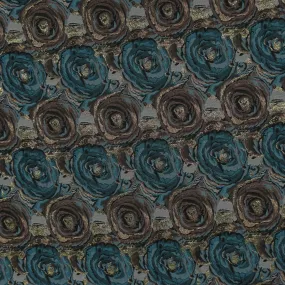 Turquoise and Gold Floral Textured Brocade Fabric