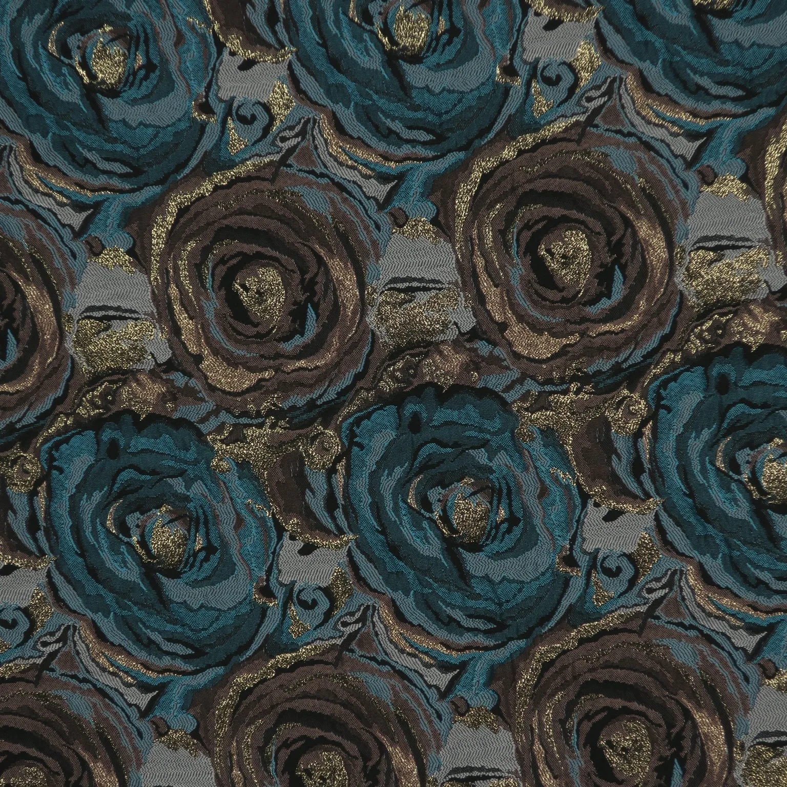 Turquoise and Gold Floral Textured Brocade Fabric