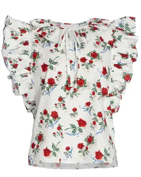 White Short Sleeve Rose Blouse