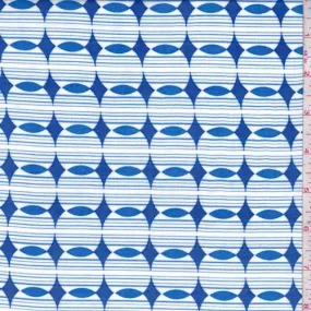 White/Blue Geo Rayon Challis Fabric